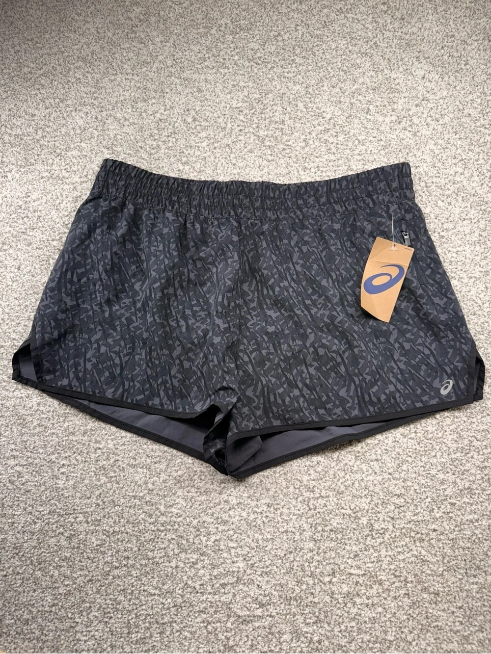 NWT Women's‎ ASICS Athletic Black Patterned Woven Lined Running Shorts Size XL